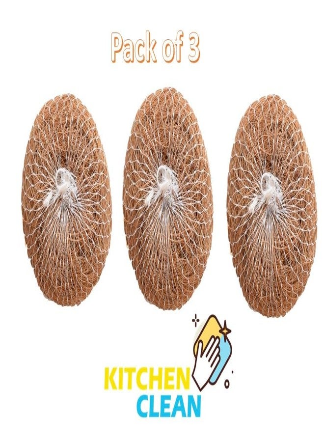 Kitchen Clean™ 3 Pcs Soft Circular Coconut Coir Scrub for Multipurpose Use | Chemical-Free Nariyal Juna | Eco-Friendly Natural Kitchen Scrubber (Pack of 3) - Image 3